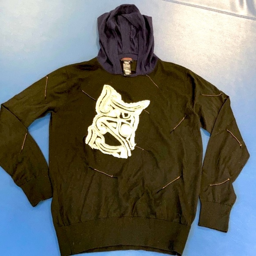 CUSTO BARCELONA sz M Rare hooded sweatshirt w/distressed appliqué stitched lines